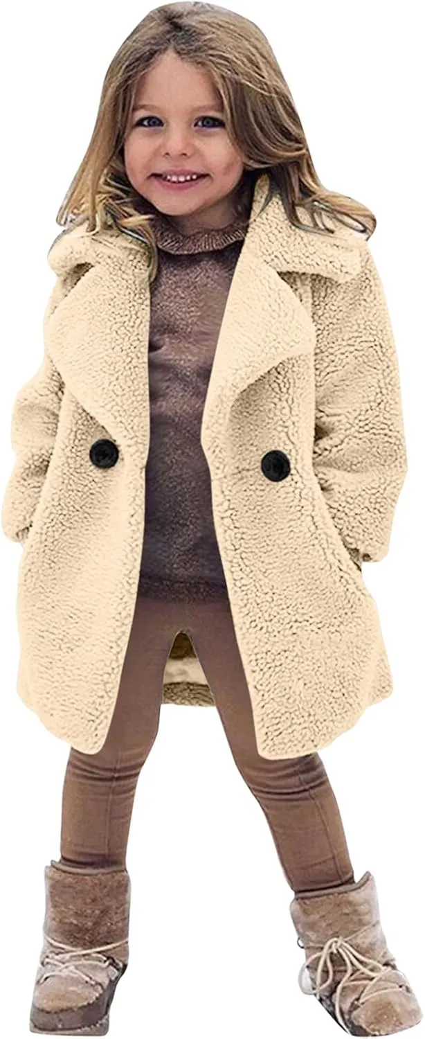 Baby Girls Faux Fur Teddy Long Coat Toddler Kids Winter Fleece Jacket Fluffy Jacket Warm Trench Outwear Overcoat