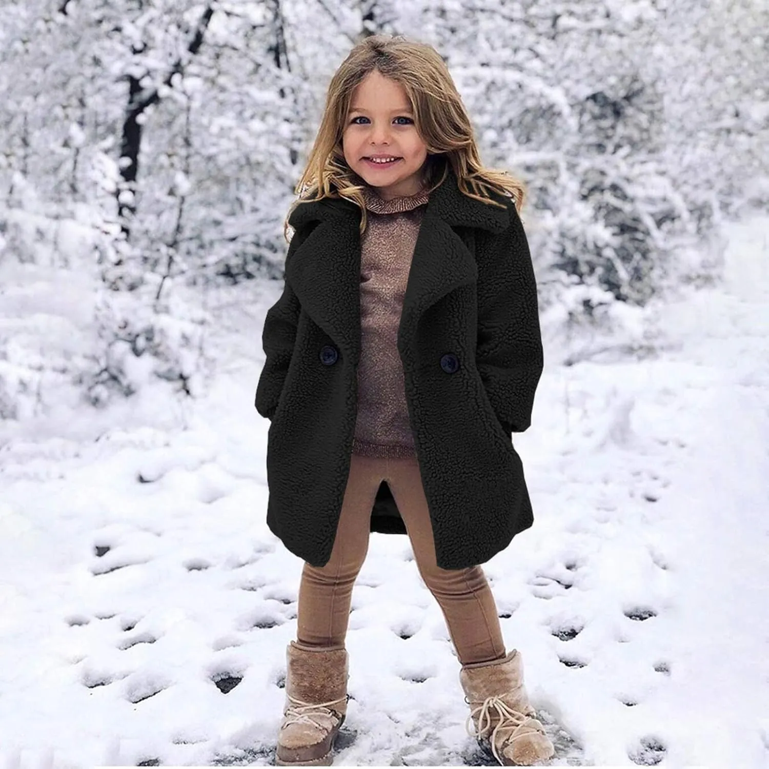 Baby Girls Faux Fur Teddy Long Coat Toddler Kids Winter Fleece Jacket Fluffy Jacket Warm Trench Outwear Overcoat