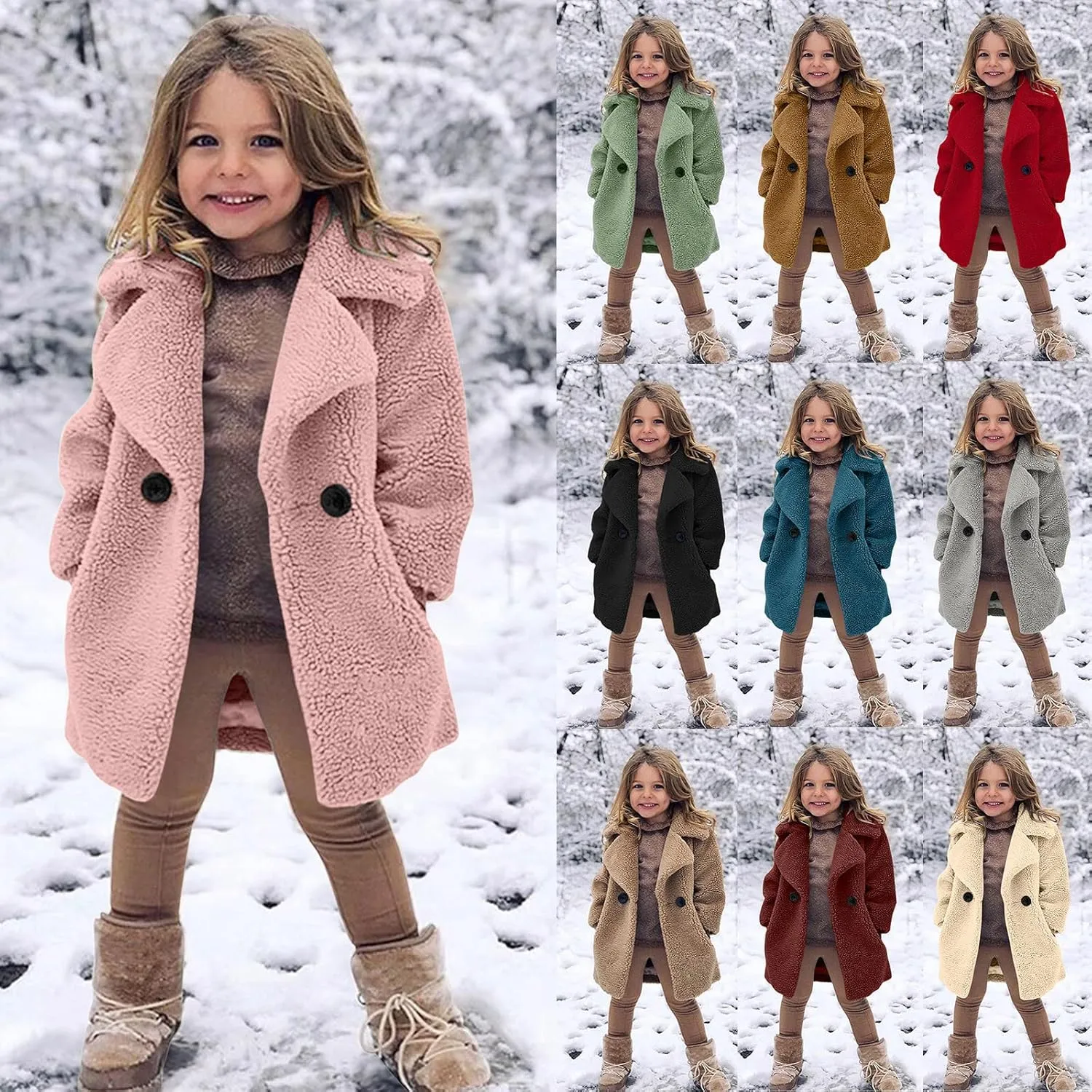 Baby Girls Faux Fur Teddy Long Coat Toddler Kids Winter Fleece Jacket Fluffy Jacket Warm Trench Outwear Overcoat