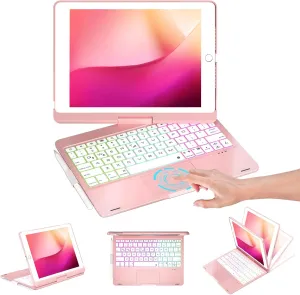 Baisla iPad 9th Generation Case with Keyboard 10.2" (2021), 360° Rotatable with Trackpad & Rainbow Backlit, iPad Keyboard case for 9th/8th/7th, iPad Air 3, iPad Pro 10.5 (Metallic Pink)