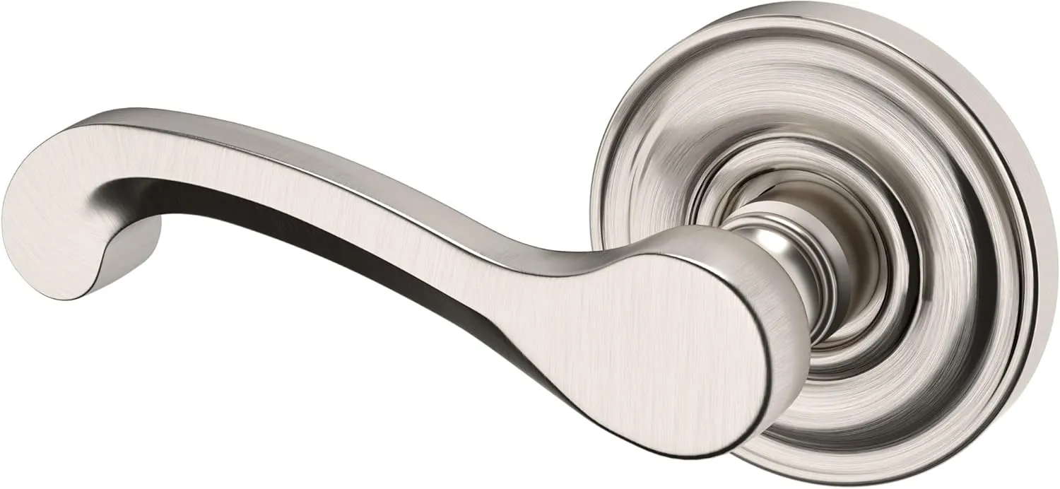Baldwin 5445V.LDM 5445V Left Handed Non-Turning One-Sided Dummy Door Lever with 5048 Rose from The Estate Collection - Lifetime Satin Nickel