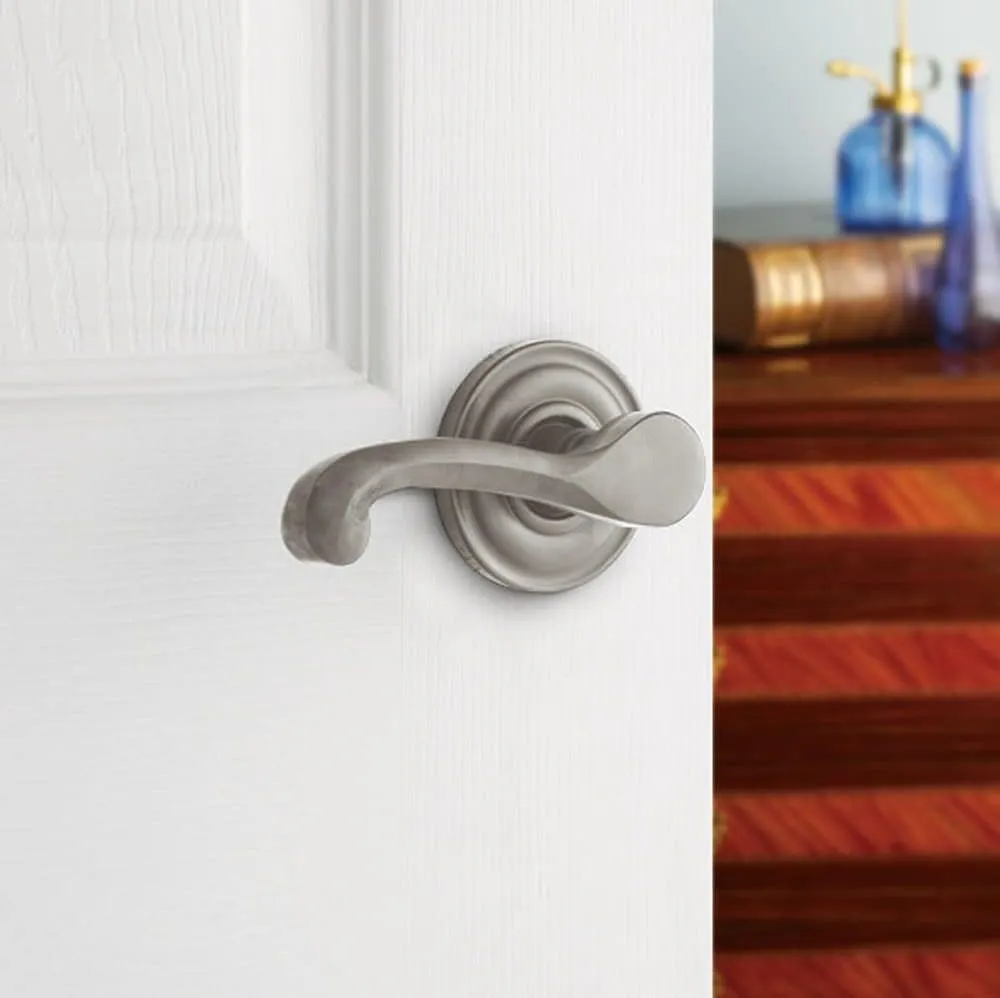 Baldwin 5445V.LDM 5445V Left Handed Non-Turning One-Sided Dummy Door Lever with 5048 Rose from The Estate Collection - Lifetime Satin Nickel