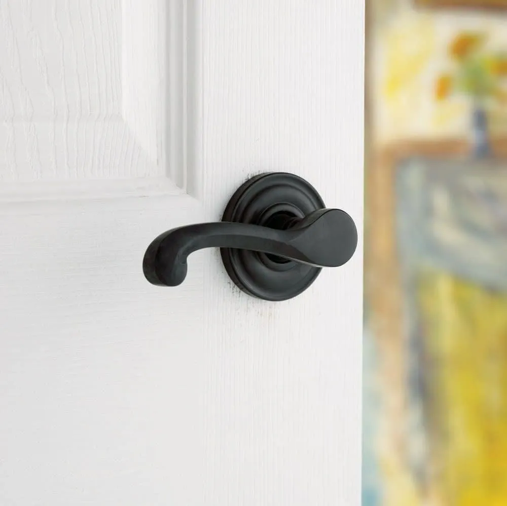 Baldwin 5445V.LDM 5445V Left Handed Non-Turning One-Sided Dummy Door Lever with 5048 Rose from The Estate Collection - Lifetime Satin Nickel