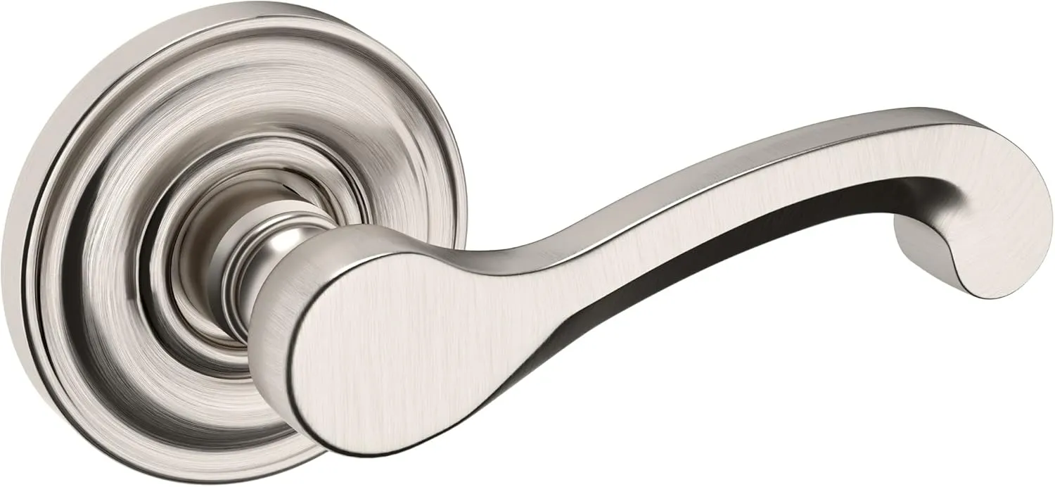 Baldwin 5445V.RDM 5445V Right Handed Non-Turning One-Sided Dummy Door Lever with 5048 Rose from The Estate Collection - Lifetime Satin Nickel