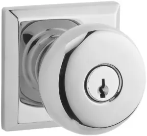 Baldwin EN.ROU.TSR Round Keyed Entry Single Cylinder Knobset with Traditional Sq, Polished Chrome