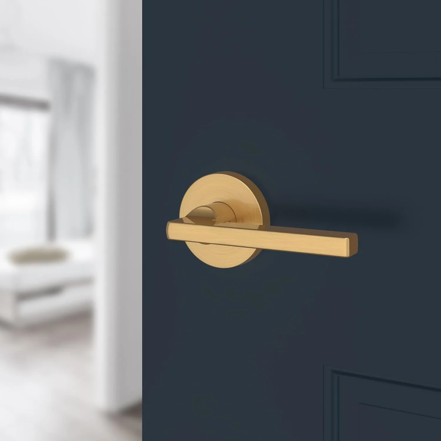 Baldwin PS.SQU.CRR Square Passage Leverset with Contemporary Round Rose - Lifetime Satin Brass