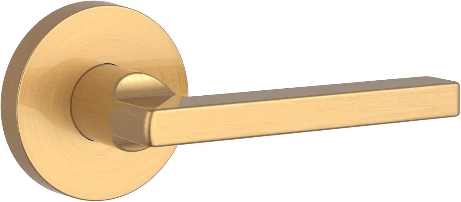 Baldwin PS.SQU.CRR Square Passage Leverset with Contemporary Round Rose - Lifetime Satin Brass