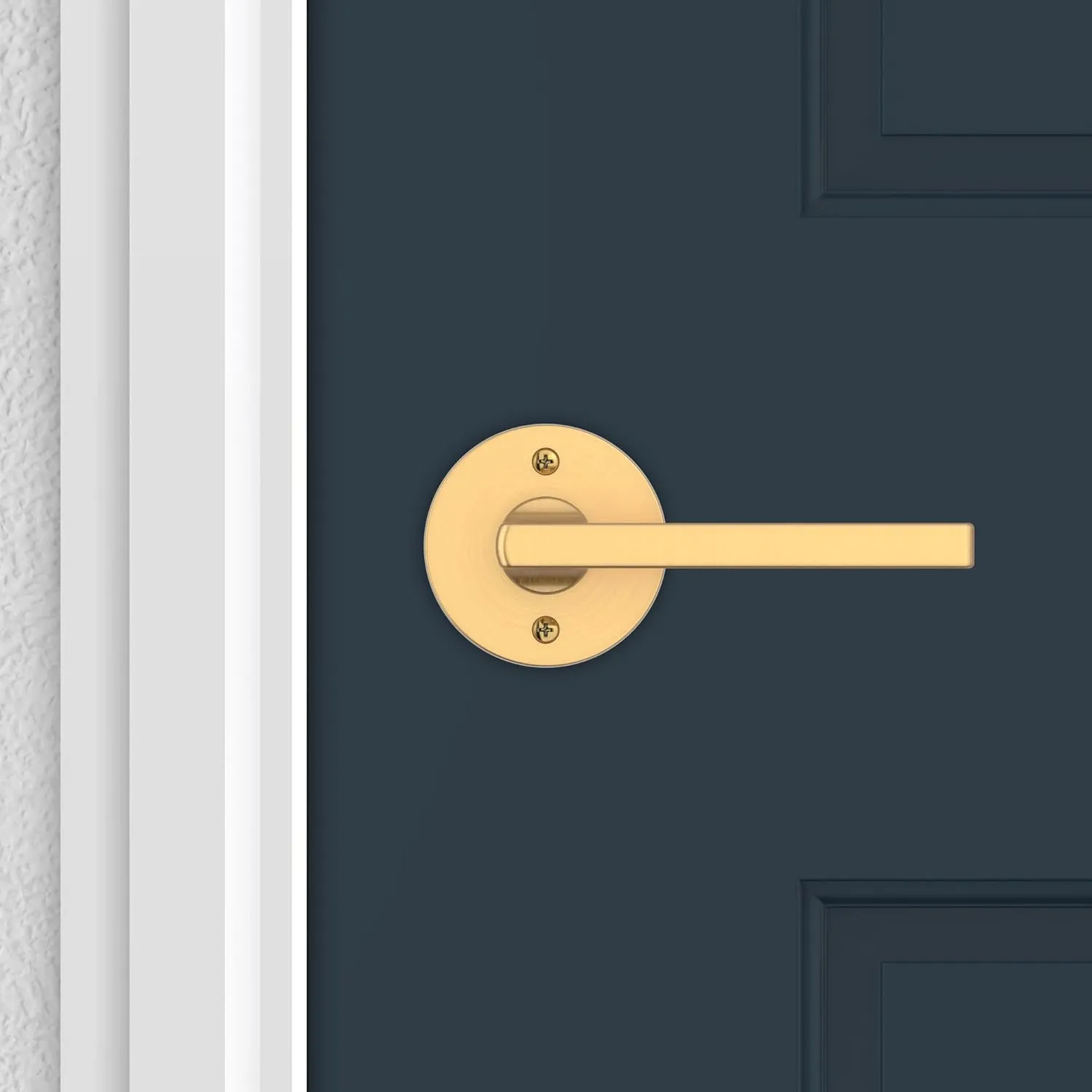 Baldwin PS.SQU.CRR Square Passage Leverset with Contemporary Round Rose - Lifetime Satin Brass