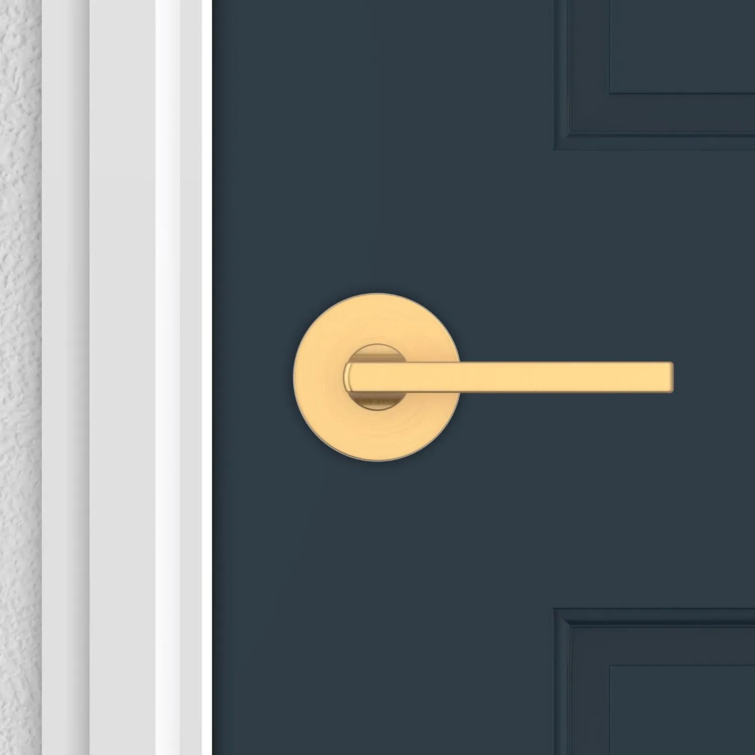 Baldwin PS.SQU.CRR Square Passage Leverset with Contemporary Round Rose - Lifetime Satin Brass