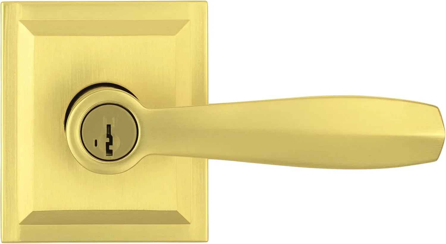 Baldwin Torrey Pines, Entry Door Handle Reversible Lever with Keyed Lock Featuring SmartKey Re-key Technology and Microban Protection, in Satin Brass