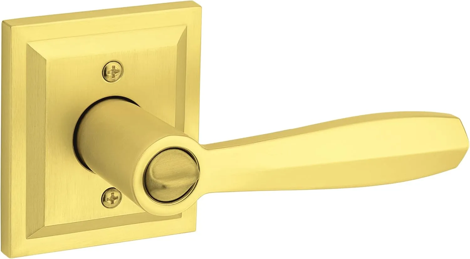 Baldwin Torrey Pines, Entry Door Handle Reversible Lever with Keyed Lock Featuring SmartKey Re-key Technology and Microban Protection, in Satin Brass