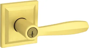 Baldwin Torrey Pines, Entry Door Handle Reversible Lever with Keyed Lock Featuring SmartKey Re-key Technology and Microban Protection, in Satin Brass
