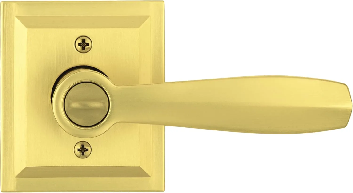 Baldwin Torrey Pines, Entry Door Handle Reversible Lever with Keyed Lock Featuring SmartKey Re-key Technology and Microban Protection, in Satin Brass