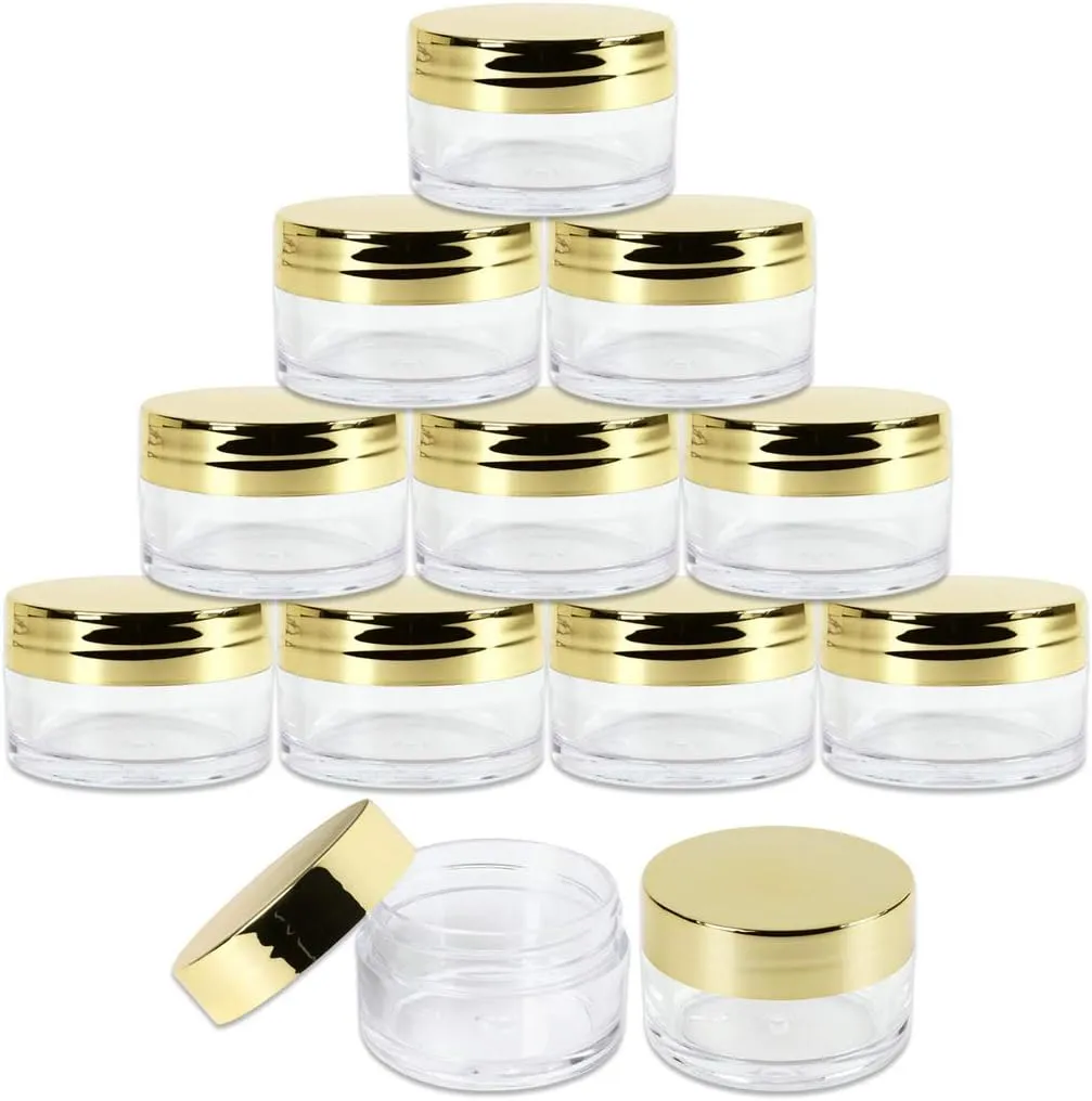 Beauticom 20g/20ml USA Acrylic Round Clear Jars with Lids for Lip Balms, Creams, Make Up, Cosmetics, Samples, Ointments (240 Jars, Metallic Gold)