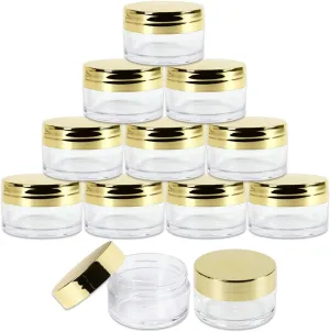 Beauticom 20g/20ml USA Acrylic Round Clear Jars with Lids for Lip Balms, Creams, Make Up, Cosmetics, Samples, Ointments (240 Jars, Metallic Gold)