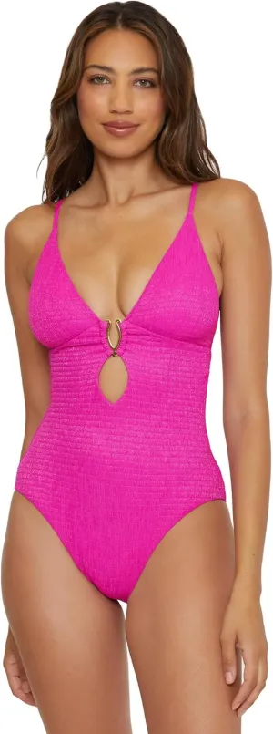 BECCA Women's Standard Luminous One Piece Swimsuit, Plunge Neck, Cutout, Bathing Suits