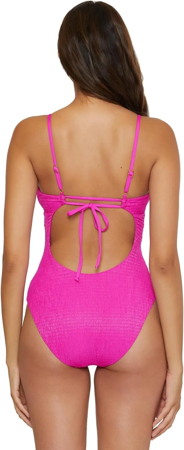 BECCA Women's Standard Luminous One Piece Swimsuit, Plunge Neck, Cutout, Bathing Suits