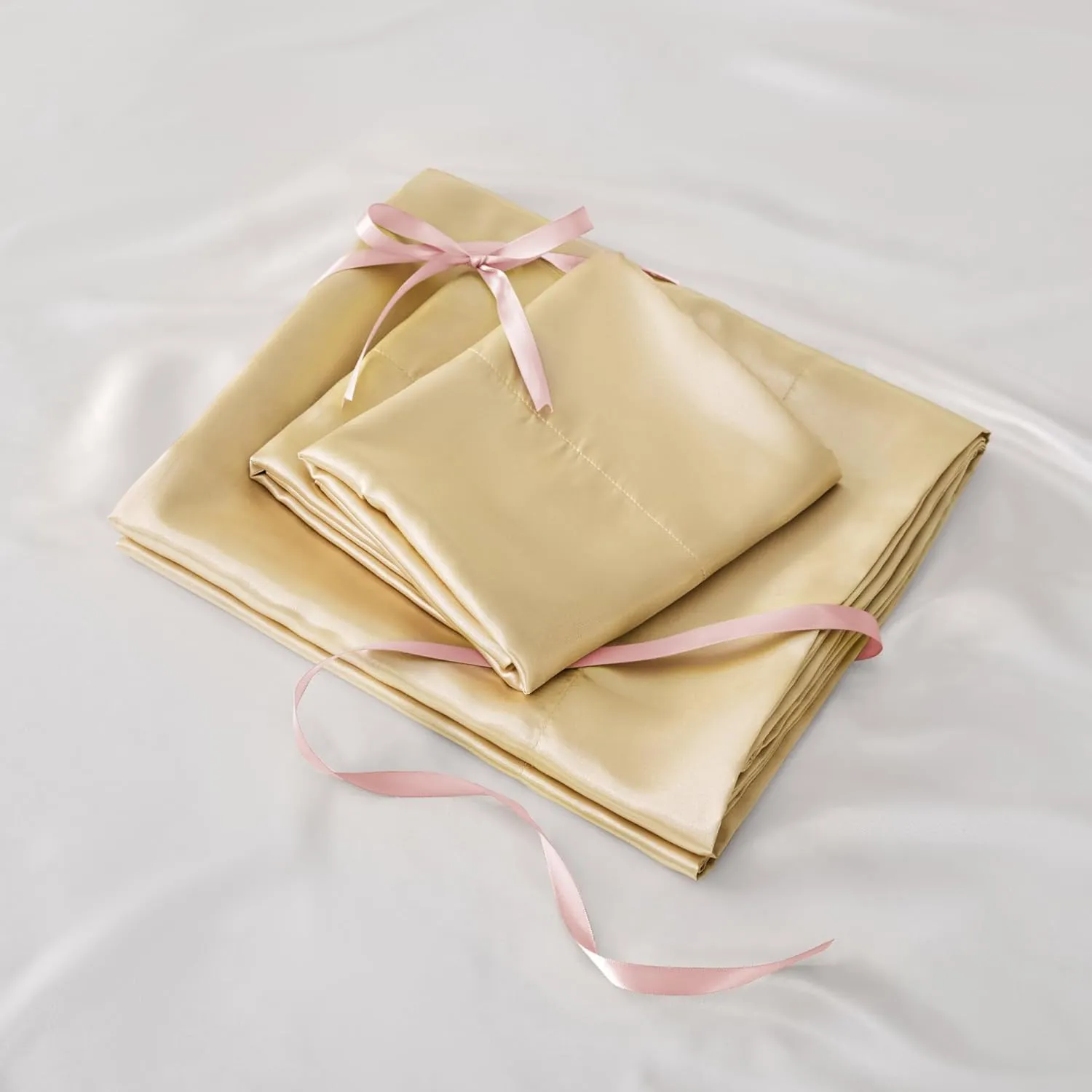 BEDELITE Satin Sheets Queen Size Bed Set, Luxury Soft Champagne Silky Sheets for Hair and Skin, Similar to Silk Bed Sheets Set 4 Pieces with 1 Deep Pocket Fitted Sheet, 1 Flat Sheet, and 2 Pillowcases