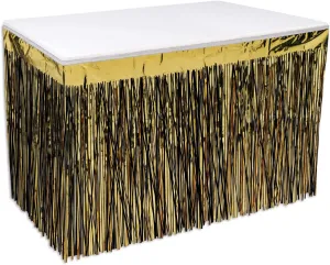 Beistle Metallic Plastic 2-Ply Table Skirting Tableware New Years Eve Party Supplies Birthday Decorations, 30" x 14', Black/Gold