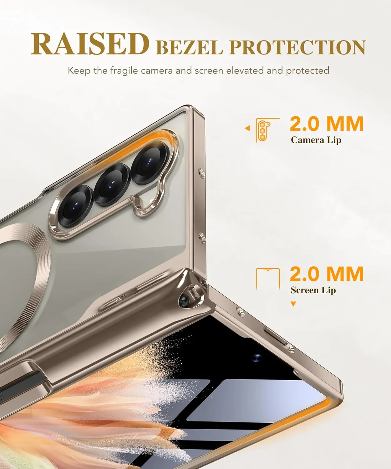 BERFY Upgraded Magnetic for Z Fold 6 Case with S Pen Holder, Compatible with Magsafe, [Built-in Screen Protector & Hinge Protection] Full-Body Slim Phone Case for Samsung Galaxy Z Fold 6, Grayish Gold