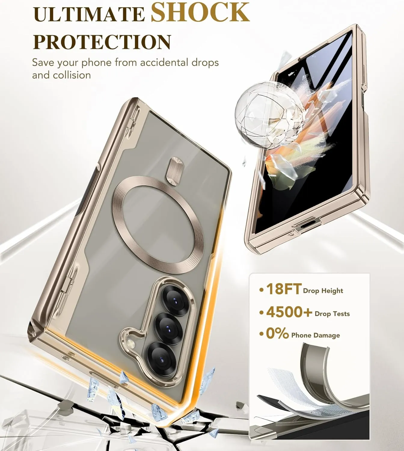 BERFY Upgraded Magnetic for Z Fold 6 Case with S Pen Holder, Compatible with Magsafe, [Built-in Screen Protector & Hinge Protection] Full-Body Slim Phone Case for Samsung Galaxy Z Fold 6, Grayish Gold