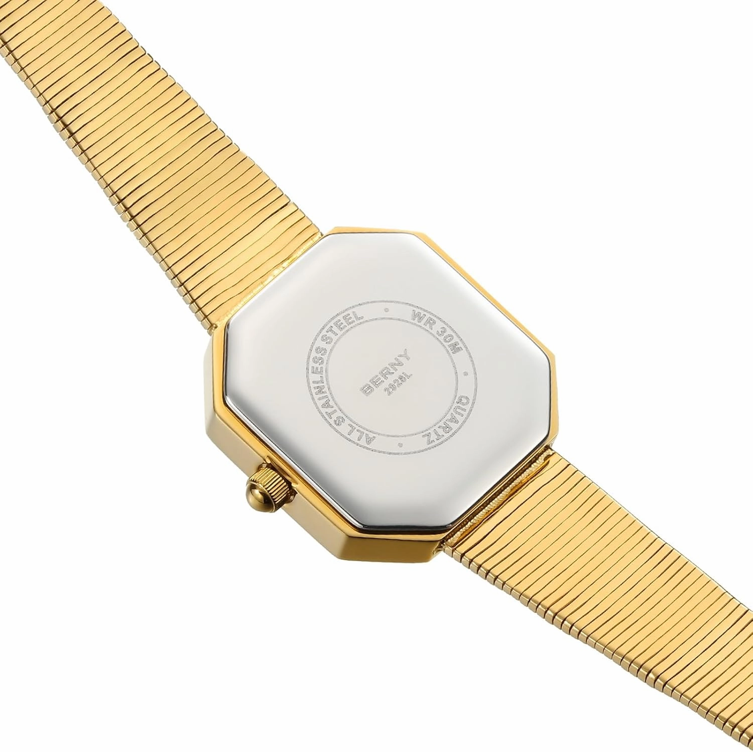 BERNY Vintage Gold Watches for Women, Octagonal Dainty Women's Wrist Watch, Ladies Analog Quartz Watches for Small Wrists, Waterproof All Stainless Steel Sunray Dial Luxury Birthday Present