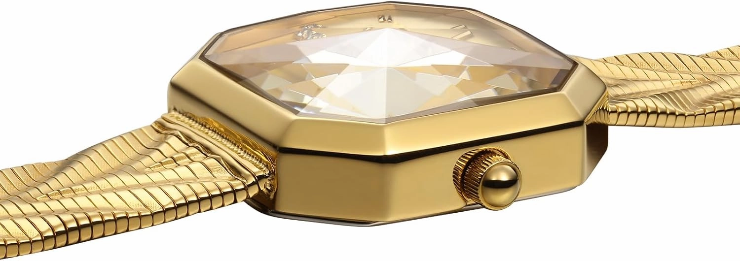 BERNY Vintage Gold Watches for Women, Octagonal Dainty Women's Wrist Watch, Ladies Analog Quartz Watches for Small Wrists, Waterproof All Stainless Steel Sunray Dial Luxury Birthday Present