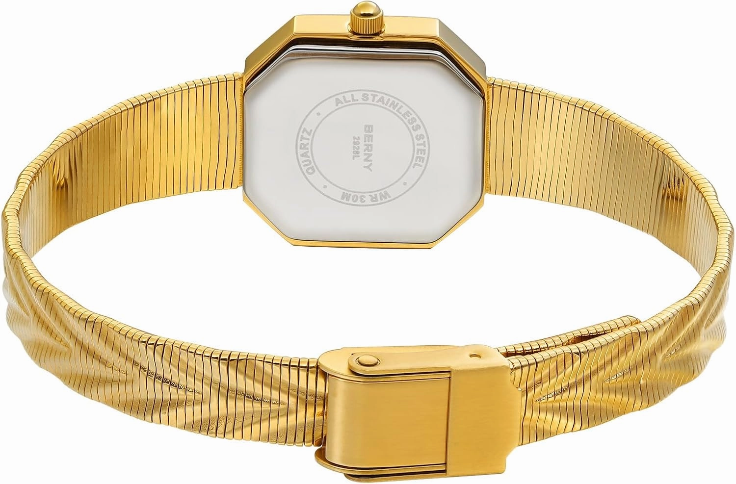 BERNY Vintage Gold Watches for Women, Octagonal Dainty Women's Wrist Watch, Ladies Analog Quartz Watches for Small Wrists, Waterproof All Stainless Steel Sunray Dial Luxury Birthday Present