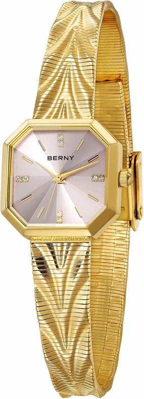 BERNY Vintage Gold Watches for Women, Octagonal Dainty Women's Wrist Watch, Ladies Analog Quartz Watches for Small Wrists, Waterproof All Stainless Steel Sunray Dial Luxury Birthday Present