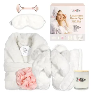 Birthday Gifts For Women, Bathrobe Set With Silky Satin Sleep Mask, Spa Robe and Slippers set, Scented Candle Self Care 7 Pack Set Suitable For Christmas Thanksgiven Day Beige