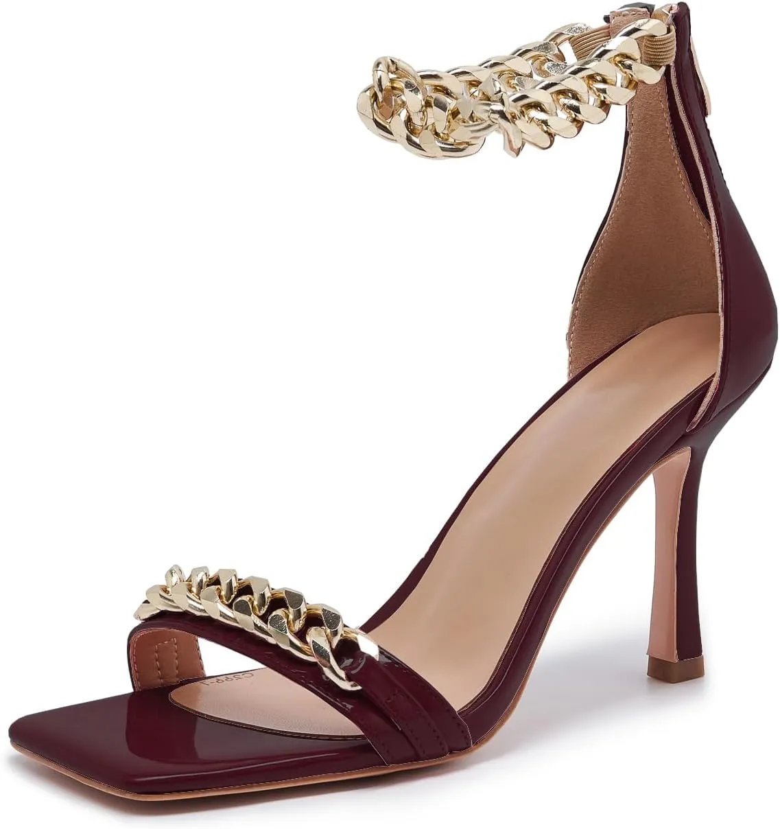 Black and Gold Heels for Women Square Open Toe Stiletto High 3 inch Heels with Back Zip Design