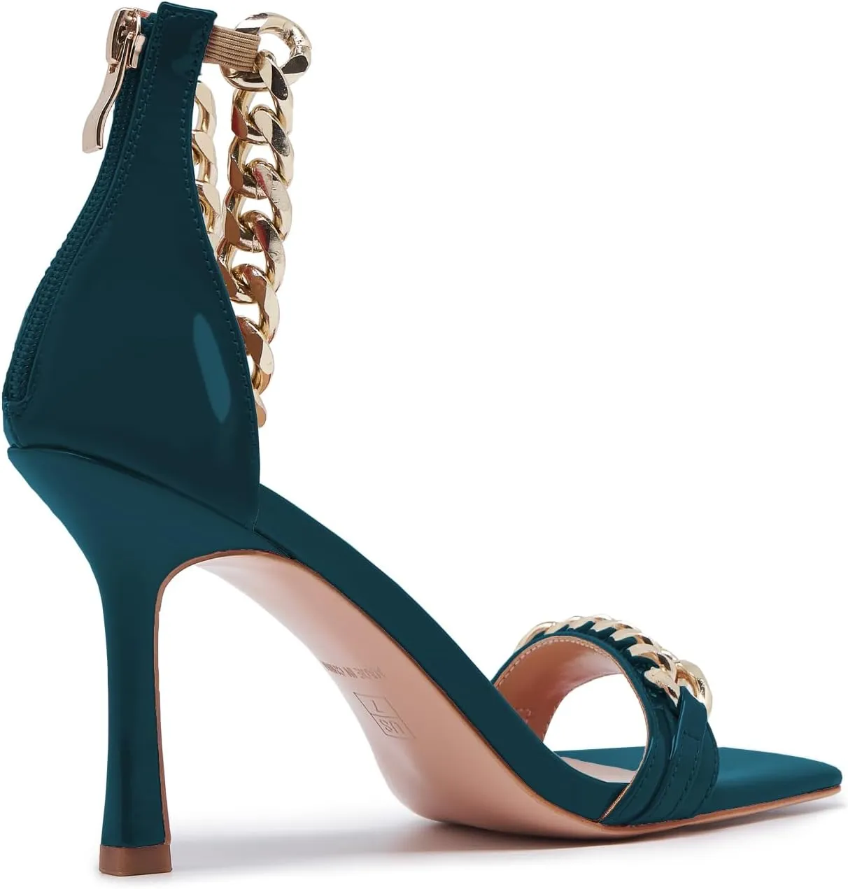 Black and Gold Heels for Women Square Open Toe Stiletto High 3 inch Heels with Back Zip Design