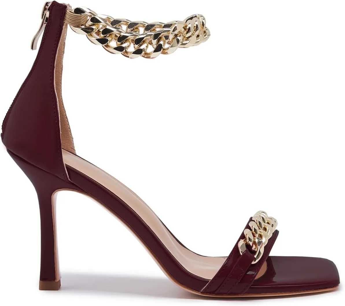 Black and Gold Heels for Women Square Open Toe Stiletto High 3 inch Heels with Back Zip Design