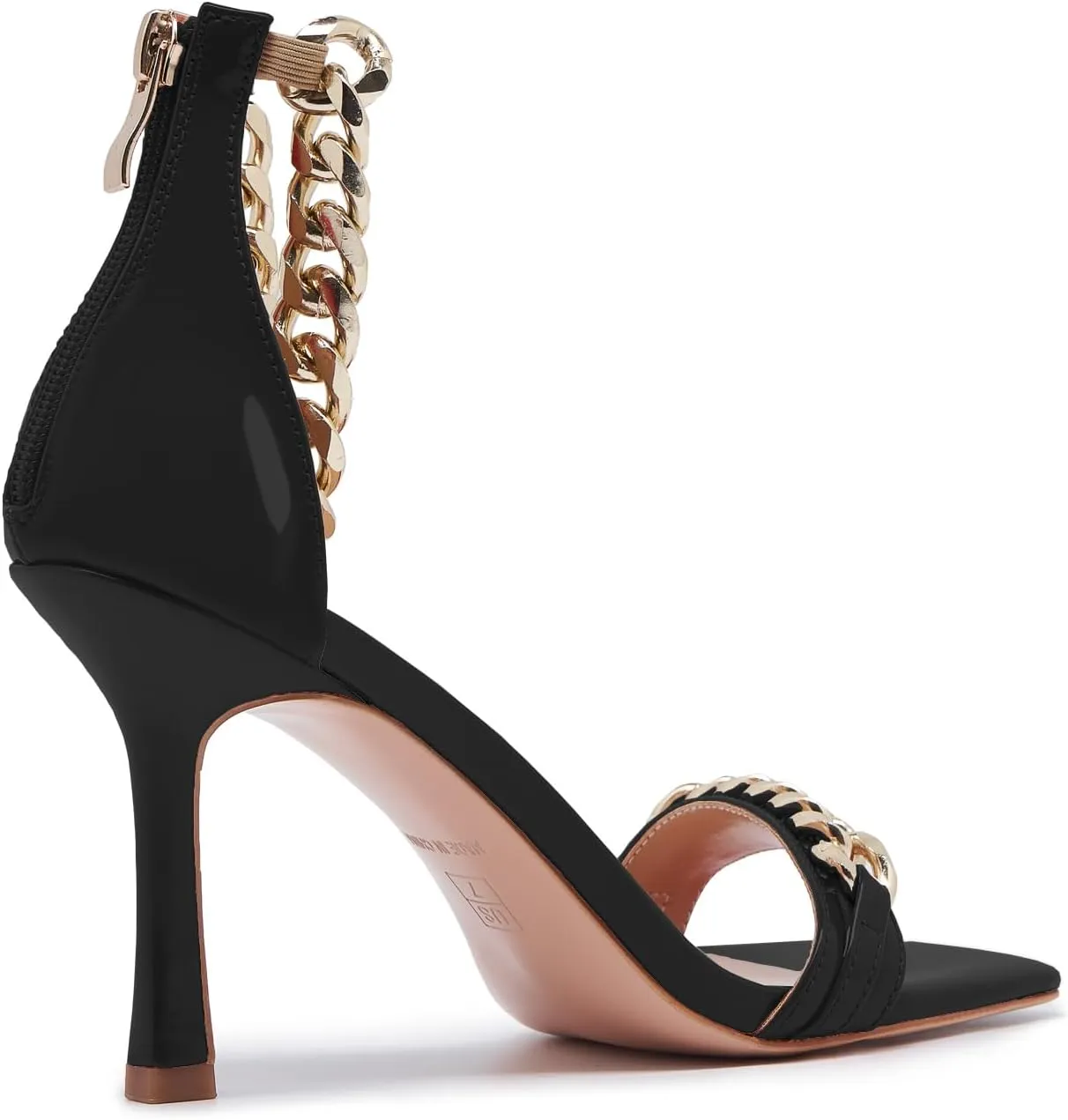 Black and Gold Heels for Women Square Open Toe Stiletto High 3 inch Heels with Back Zip Design