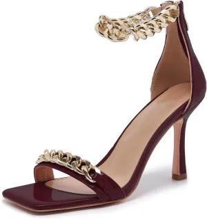 Black and Gold Heels for Women Square Open Toe Stiletto High 3 inch Heels with Back Zip Design