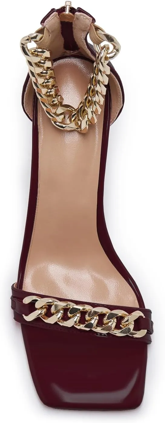 Black and Gold Heels for Women Square Open Toe Stiletto High 3 inch Heels with Back Zip Design