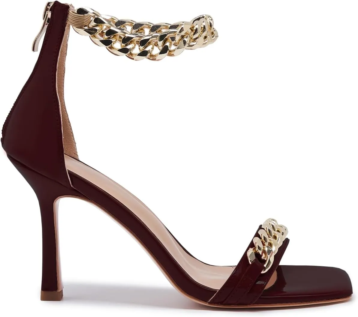 Black and Gold Heels for Women Square Open Toe Stiletto High 3 inch Heels with Back Zip Design
