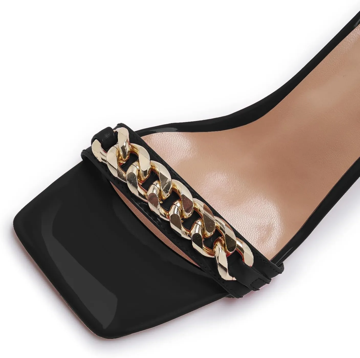 Black and Gold Heels for Women Square Open Toe Stiletto High 3 inch Heels with Back Zip Design