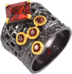 Black Rhodium Gold Plated Natural Gemstone Ring: Handmade 925 Sterling Silver, Unique Pattern Wide Thick Statement Chunky Rings for His & Her Jewelry Gift For Her SC_004