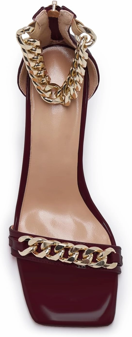Black and Gold Heels for Women Square Open Toe Stiletto High 3 inch Heels with Back Zip Design