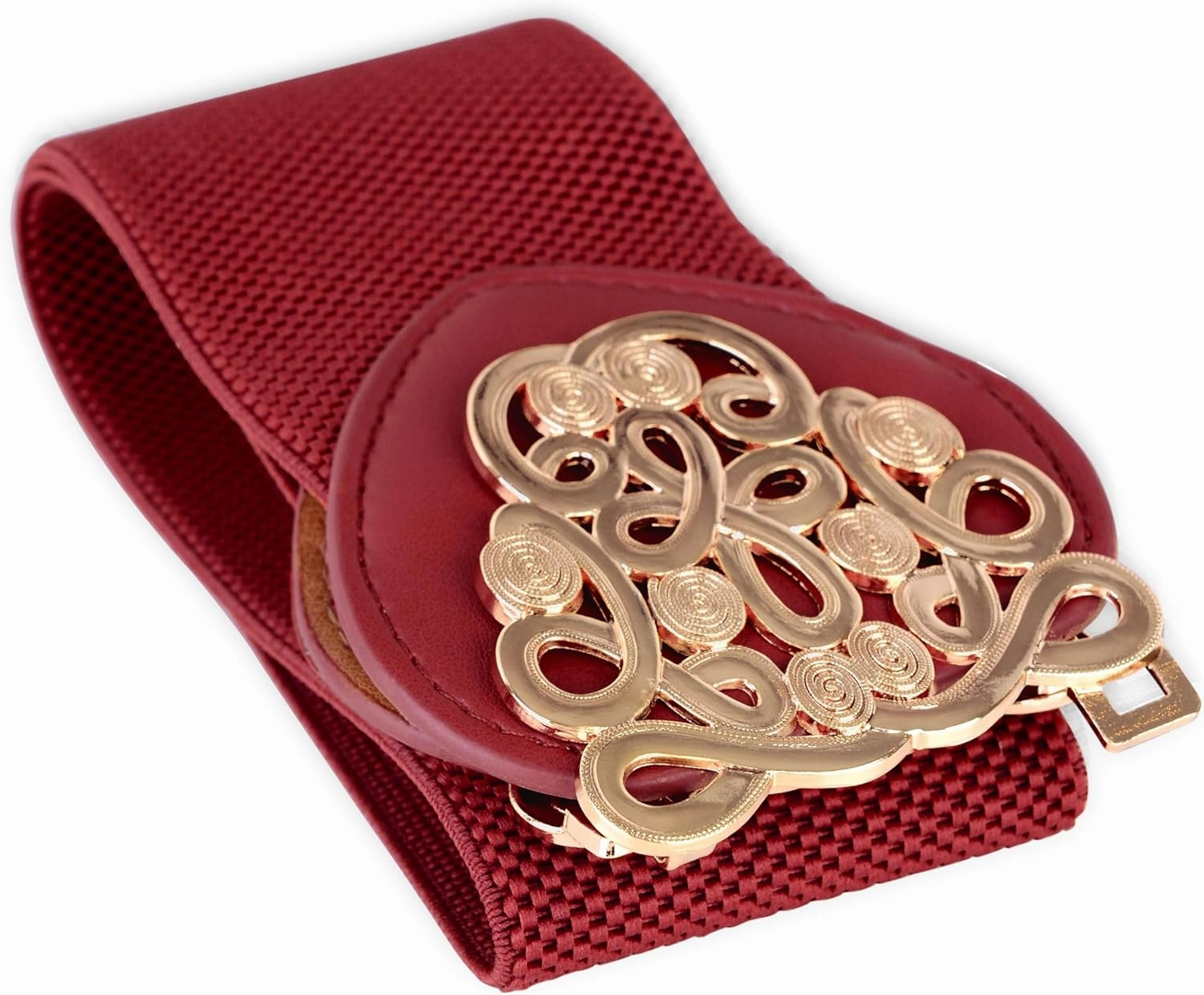 BlackButterfly Wide Elastic Cinch Stretch Waistband Retro Gold Medusa Buckle Waist Belt