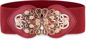 BlackButterfly Wide Elastic Cinch Stretch Waistband Retro Gold Medusa Buckle Waist Belt