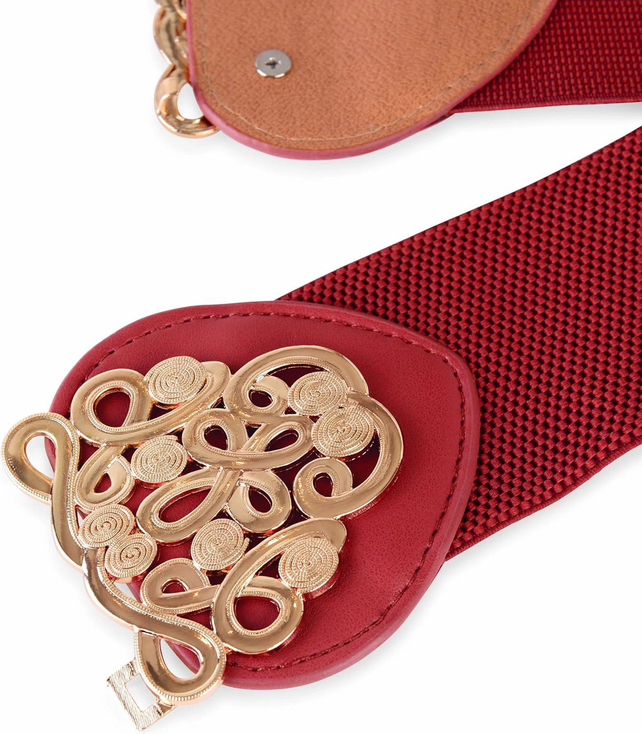 BlackButterfly Wide Elastic Cinch Stretch Waistband Retro Gold Medusa Buckle Waist Belt