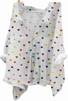 Boho Blouses for Women 2024 Plus Size Linen 3/4 Sleeve Button Up V-Neck Boxy Tops Summer Holiday Casual Beach Shirts
