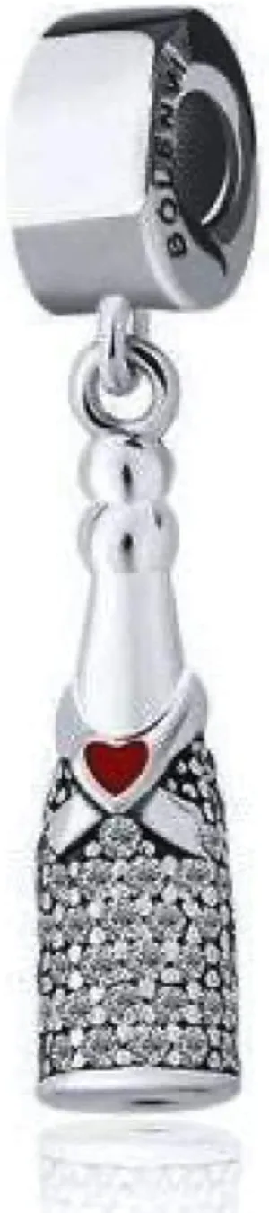 BOLENVI Celebration Champagne Alcohol Drink 925 Sterling Silver Pendant Charm Bead For Pandora & Similar Charm Bracelets or Necklaces