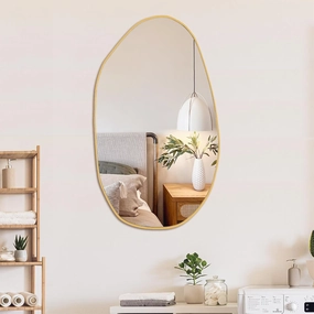 BOMINICA Irregular Wall Mirror Asymmetrical Mirror, Decorative Wall Mirror Golden Wood Framed, Wall Mounted Mirror for Bathroom Living Room Entryway Bedroom Hallway (Gold, 19.5" x 33.5")