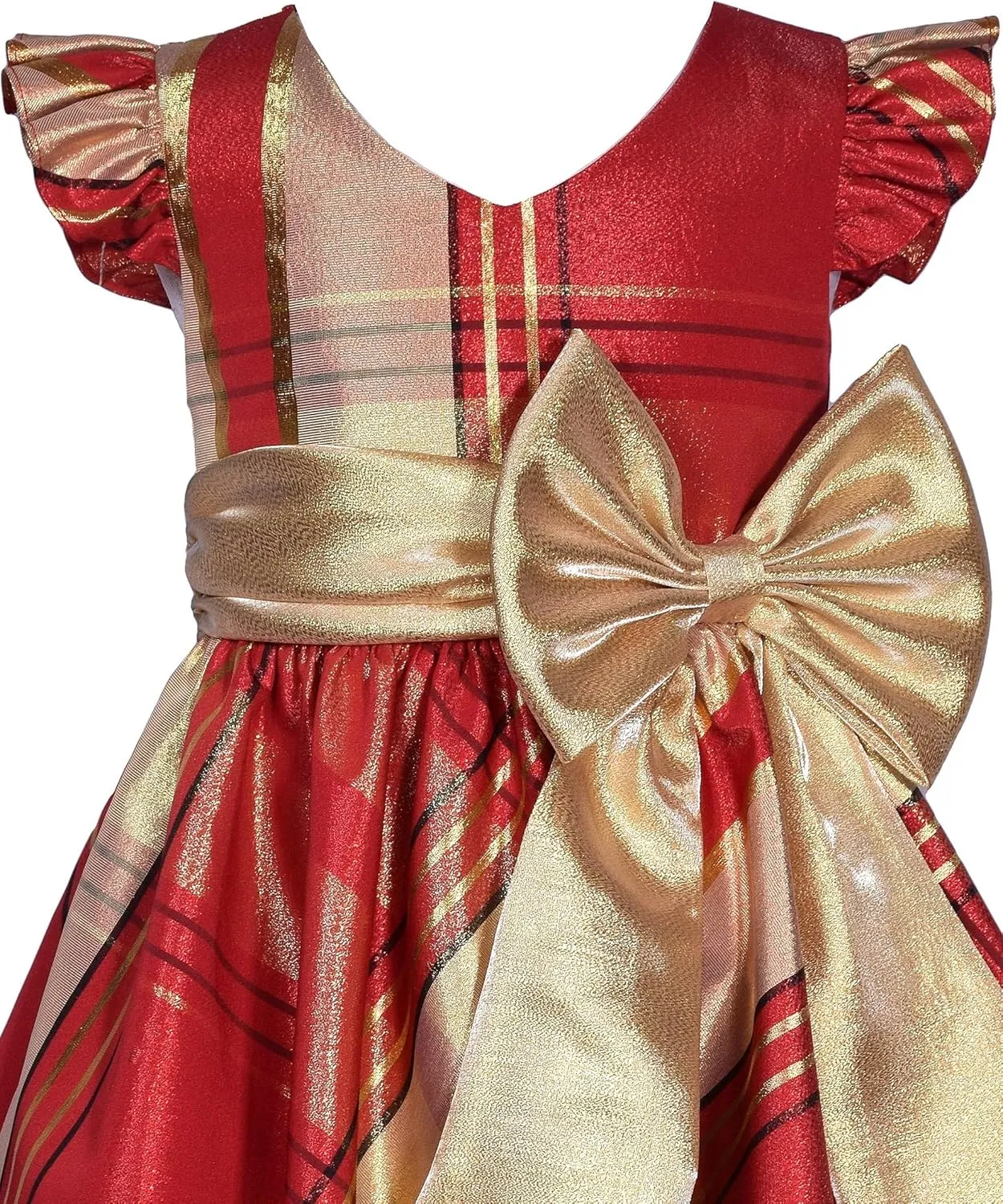 Bonnie Jean Girls 2T-16 Metallic Plaid Taffeta Christmas Bow Dress