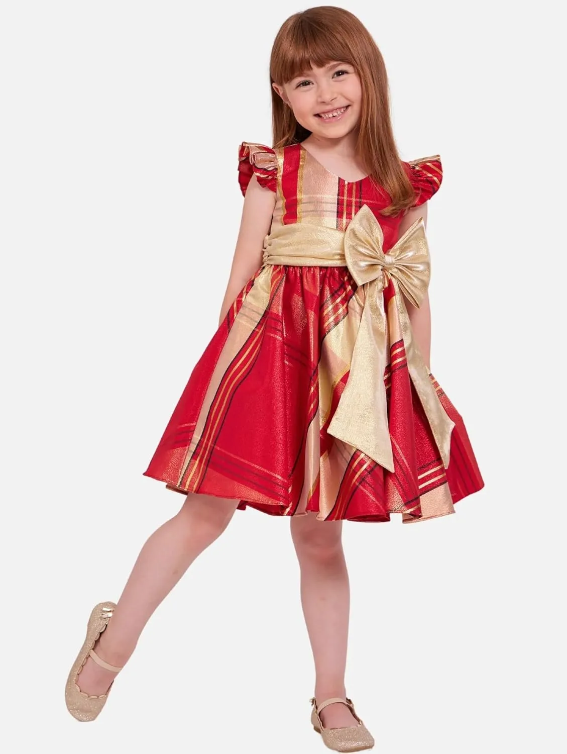 Bonnie Jean Girls 2T-16 Metallic Plaid Taffeta Christmas Bow Dress