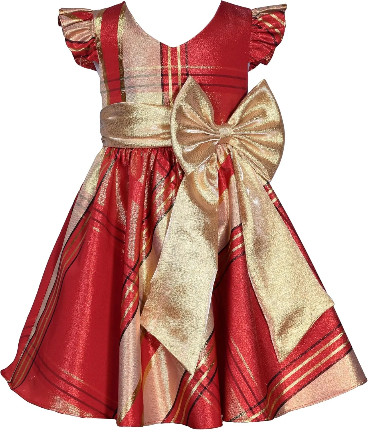 Bonnie Jean Girls 2T-16 Metallic Plaid Taffeta Christmas Bow Dress