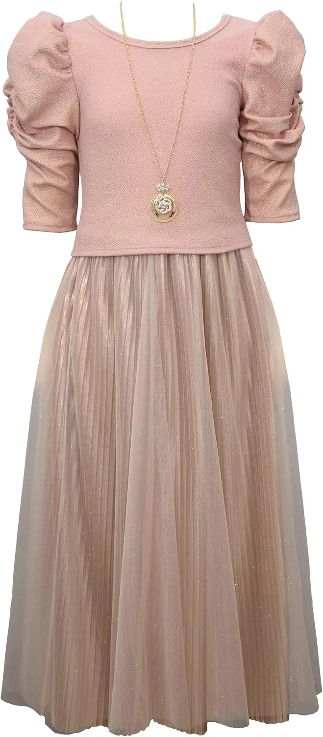 Bonnie Jean Girls 7-16 Blush Pink Metallic 2pc Full-Length Ballgown Dress (7)